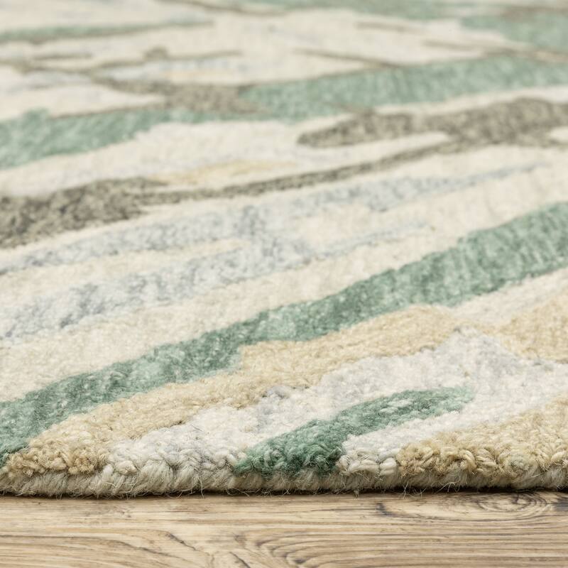 Style Haven Kitt Handmade Wool Abstract Etchings Grey/ Teal Area Rug