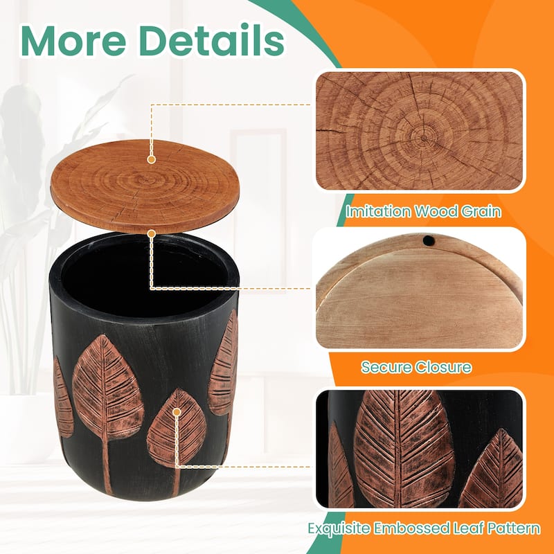 EROMMY Outdoor Side Table with Storage, Round Accent Table for Indoor and Outdoor Use, Rustic Side Table with Storage