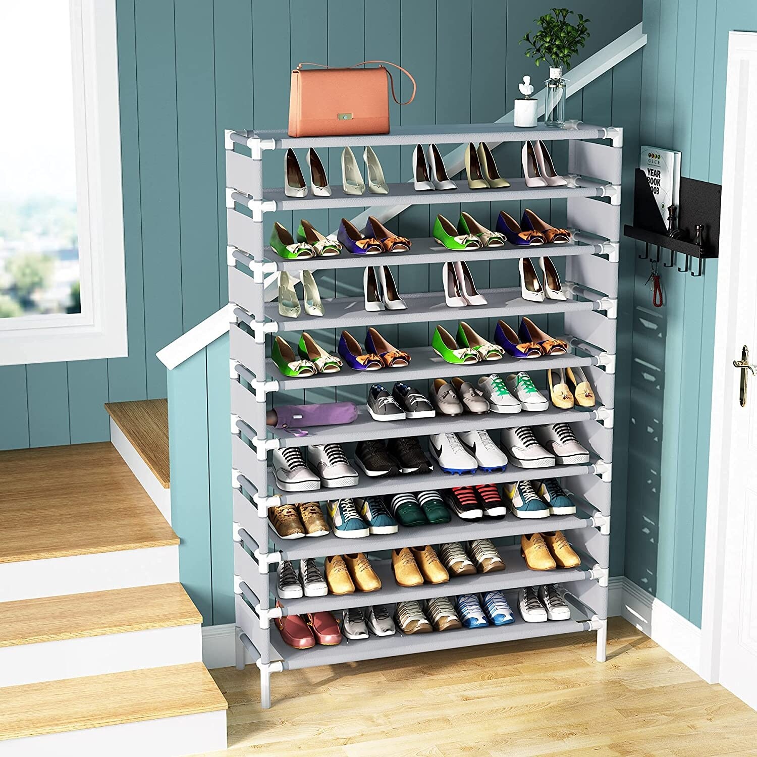 10 Tiers 50 Pair Metal Shoe Rack Shoe Shelf Bed Bath Beyond