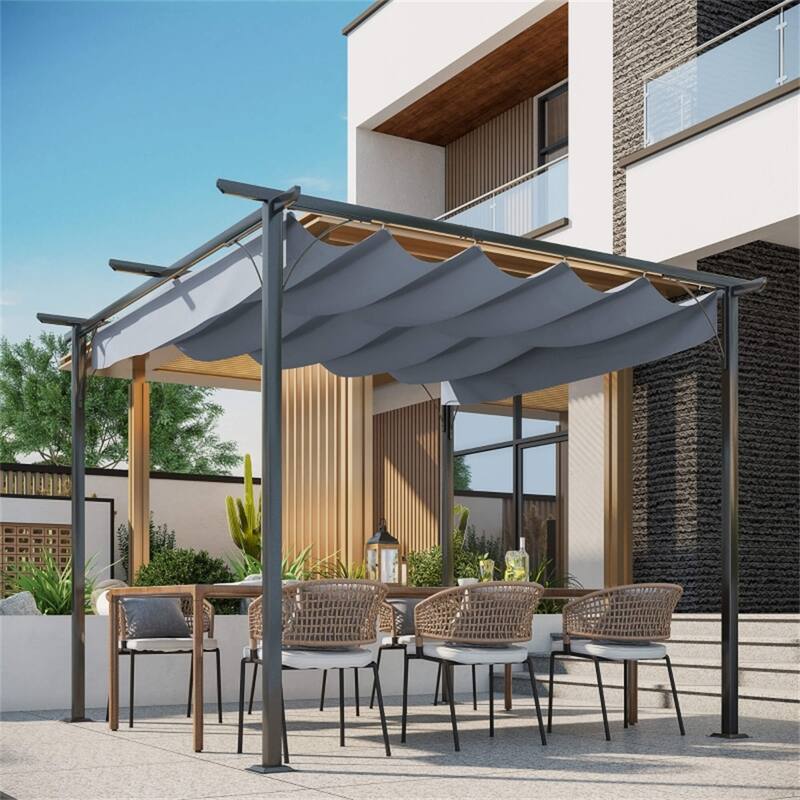 9.8x9.8 ft Patio Gazebo Pergola with Adjustable PU Canopy and Powder-Coated Steel Frame for Outdoor - 9.8' L x 9.8' W x 7.5' H
