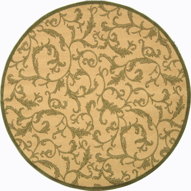 SAFAVIEH Courtyard Darline Indoor/ Outdoor Waterproof Patio Backyard Rug - 7'10"x7'10" Round - Natural/Olive