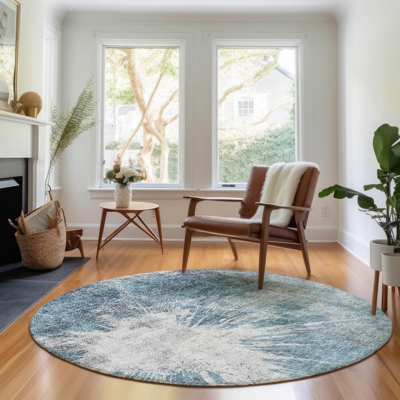 Premium Washable Super Soft Abstract Woodgrain Mayfield Rug - Teal - 8' x 8' - Round