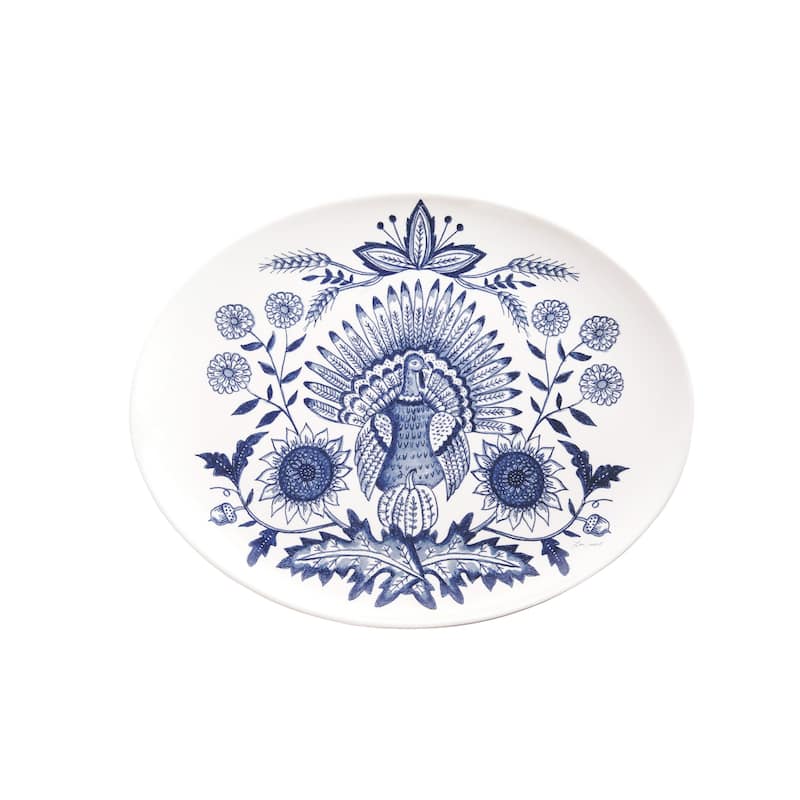 Blue Harvest Thanksgiving Turkey Oval Platter