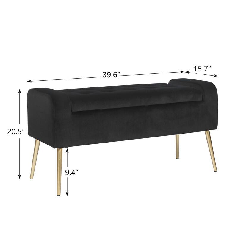 Adeco Upholstered Storage Ottoman Entryway Bench with Metal Legs
