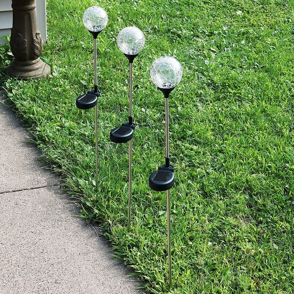 Sunnydaze Set of 3 Cracked Glass Ball with Multi Color LED Stake Solar Light