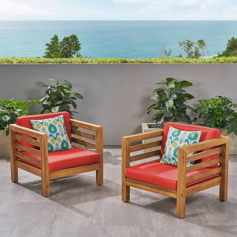 Oana Acacia Wood Club Chairs with Cushions (Set of 2) by Christopher Knight Home