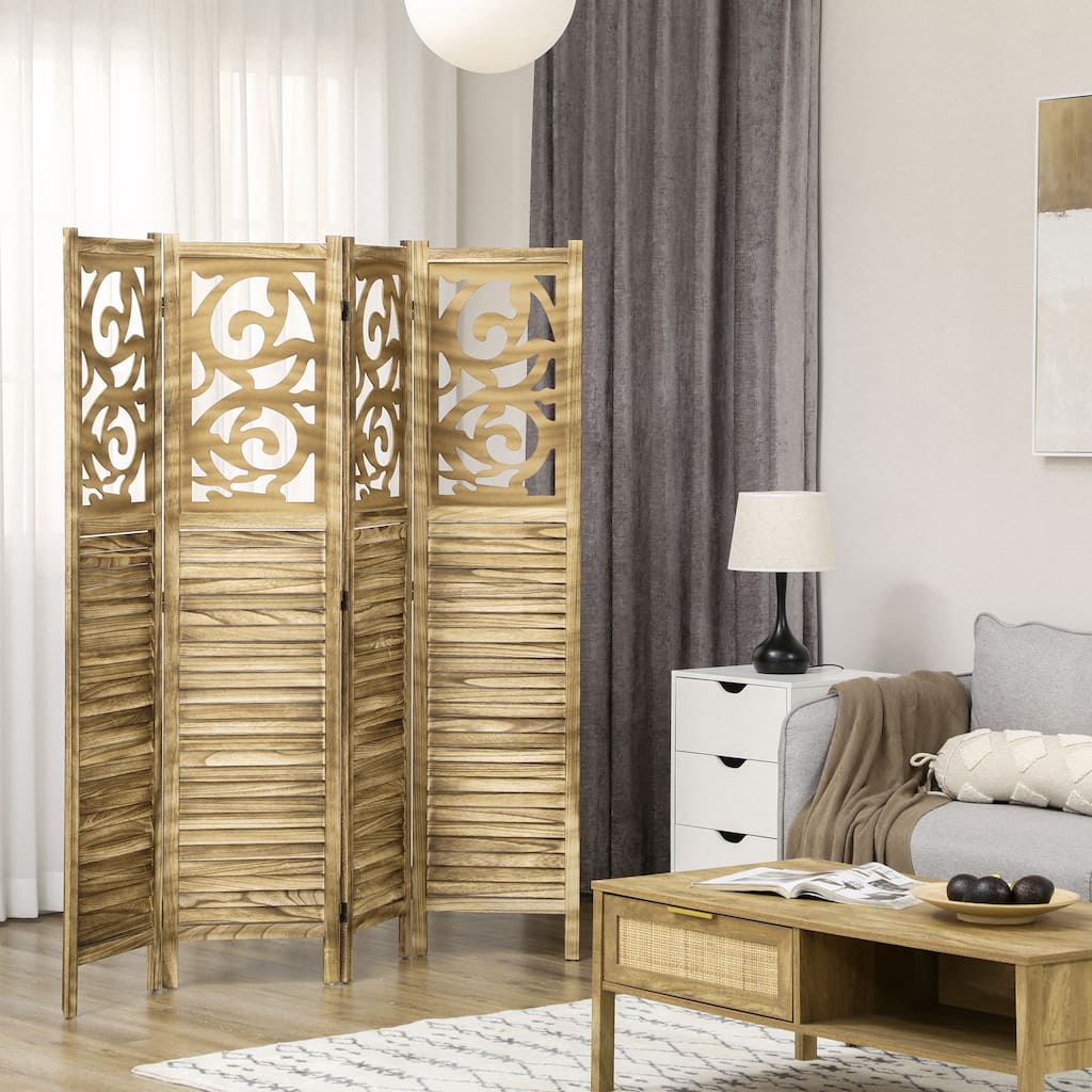 HOMCOM 4 Panel Room Divider, 5.5' Tall Wood Indoor Portable Folding Privacy Screens, Brown
