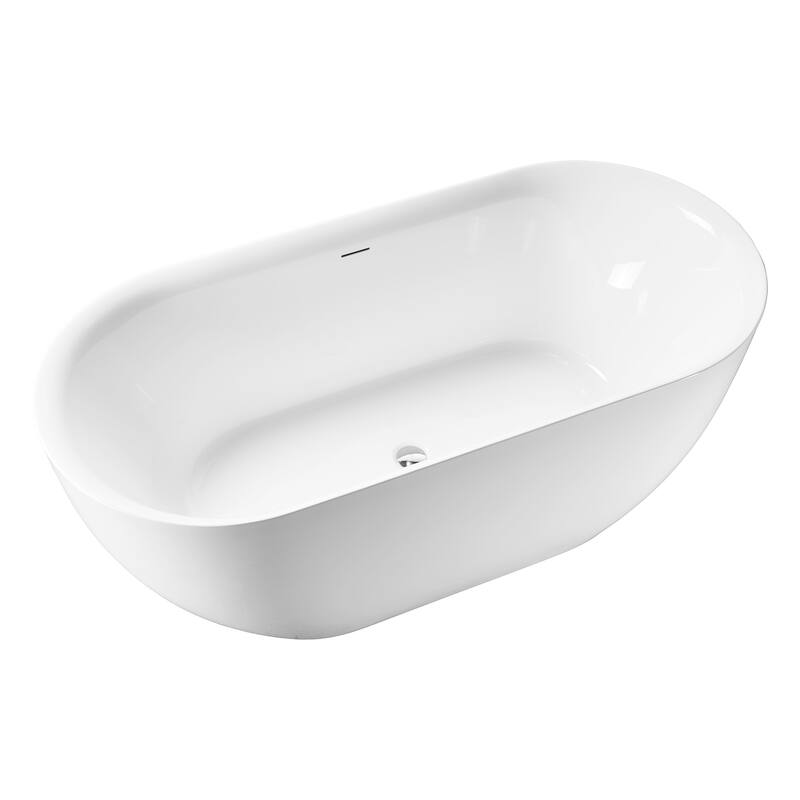 59" Glossy White Acrylic Freestanding Spa Soaking Bathtub