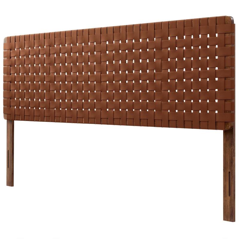 Ditmas Solid Wooden Brown Leather Basket Weaved King Size Headboard