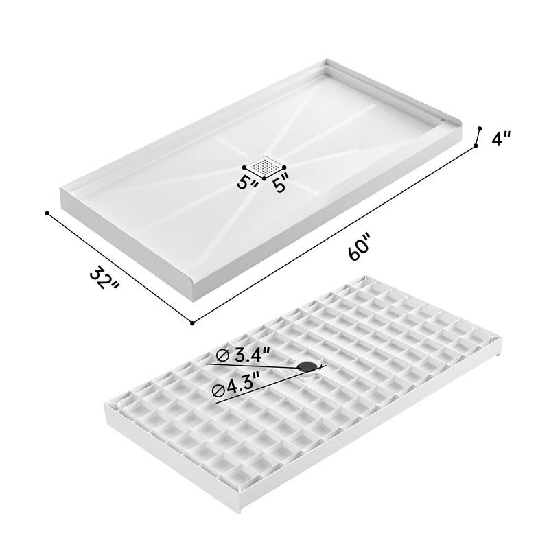 MEDUNJESS White Shower Base Center Drain, Non-Slip Design