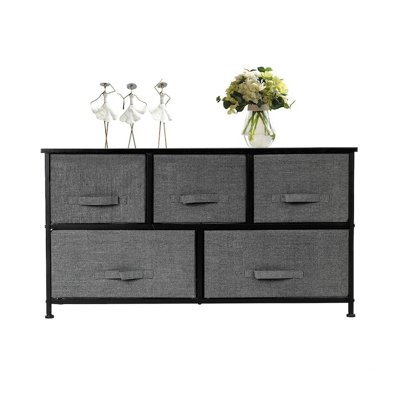 Extra Wide Dresser Storage Tower with Sturdy Steel Frame and Wood Top