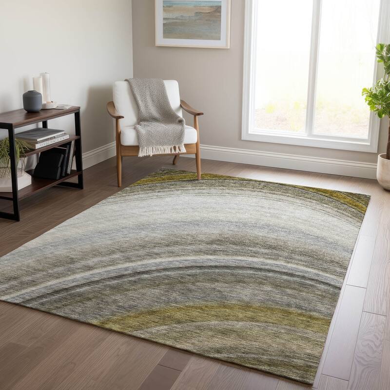 Machine Washable Indoor/ Outdoor Chantille Abstract Wave Rug - Taupe - 10' x 14'