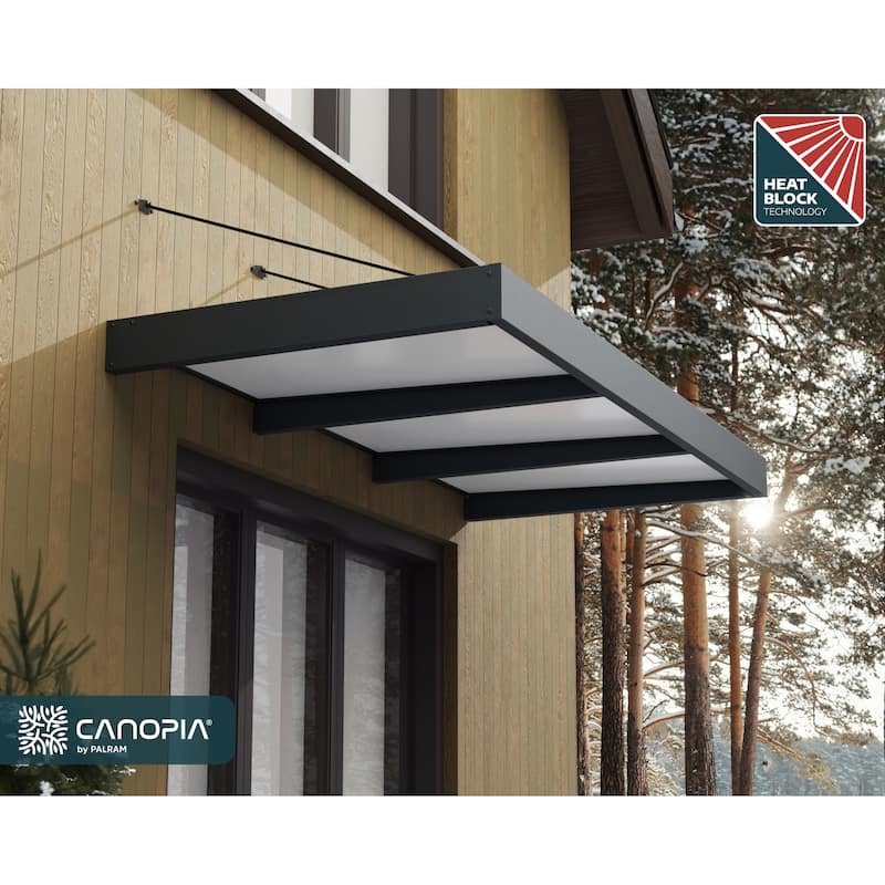 Sophia XL 5 ft. Door Awning Kit - Grey Structure & White Opal Panels - 9ft. x 5ft.