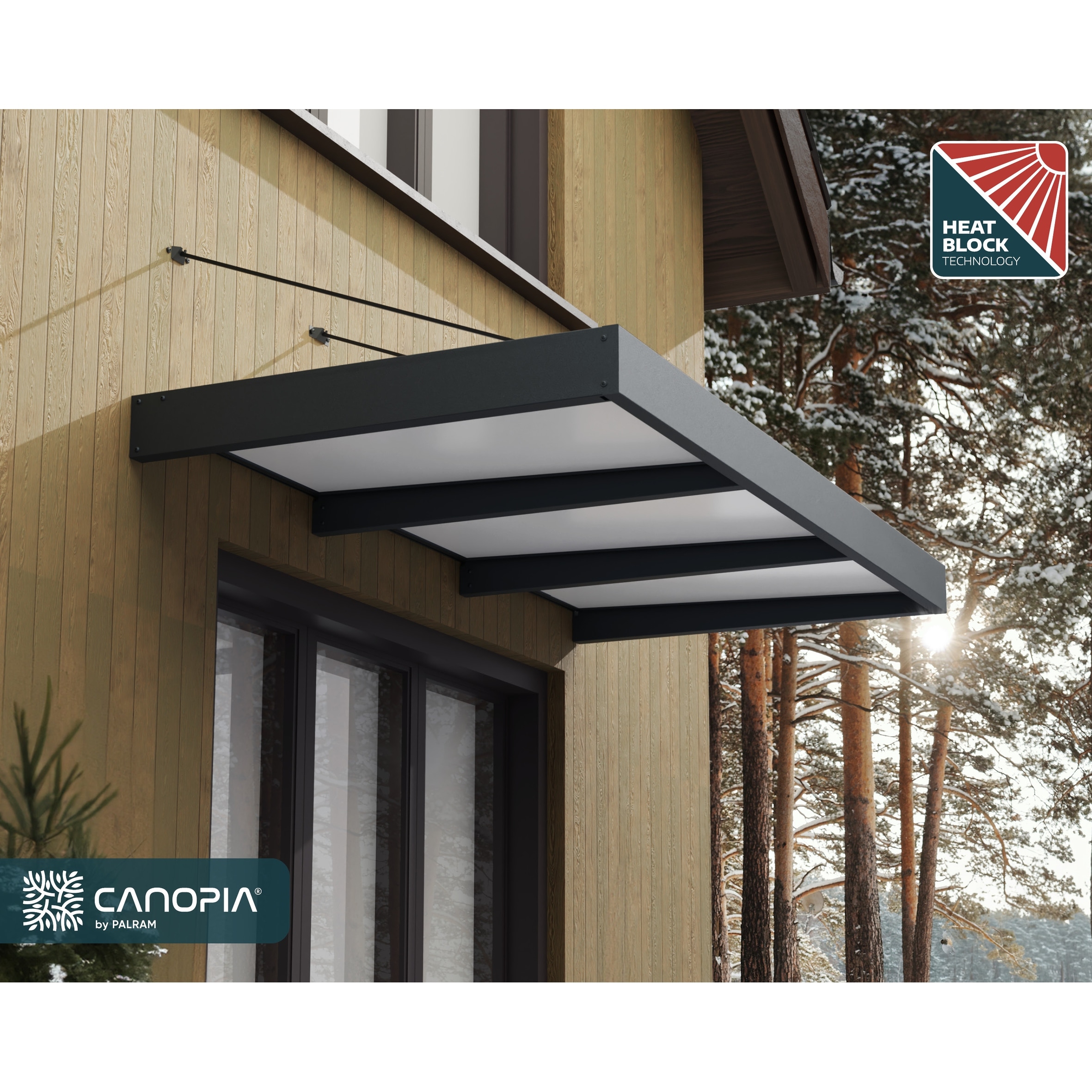 Sophia XL 5 ft. Door Awning Kit - Grey Structure & White Opal