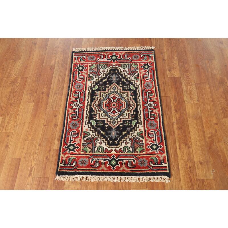 Dark Navy Blue Heriz Serapi Foyer Rug Hand-Knotted Wool Carpet - 2'0" x 3'0"