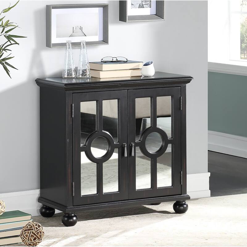 Modern Traditional Accent Chest with Mirror Doors Pulls Wooden