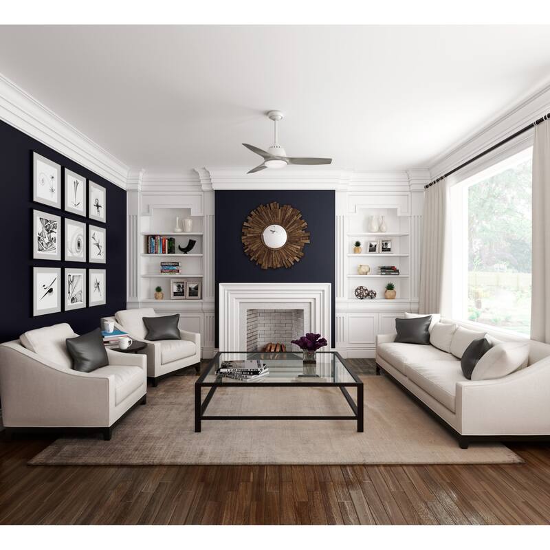 Casablanca 44" Wisp Ceiling Fan with LED Light & Handheld Remote - Modern, Contemporary - Fresh White w/ Pewter blades