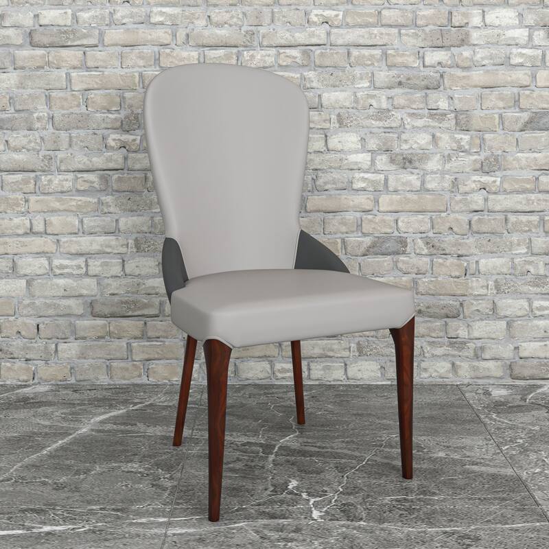 Havana Leather Upholstered Solid Wood Dining Chair Two-Tone Color Design