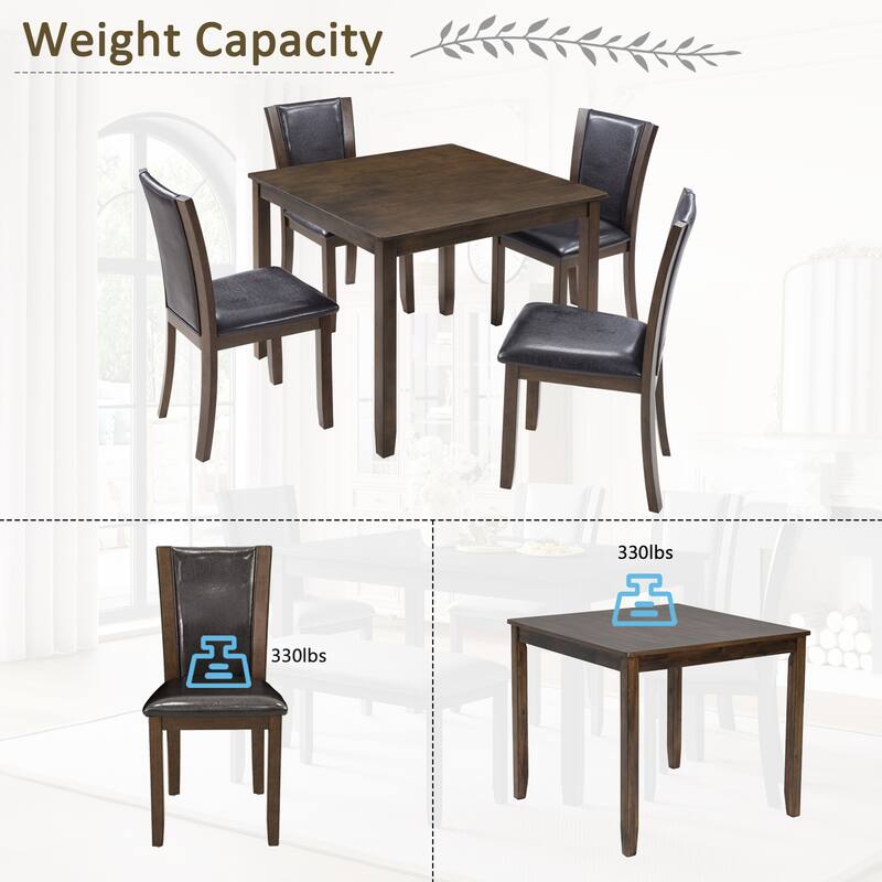 Dining Table Set with 4 Upholstered Chairs and Square Dining Table