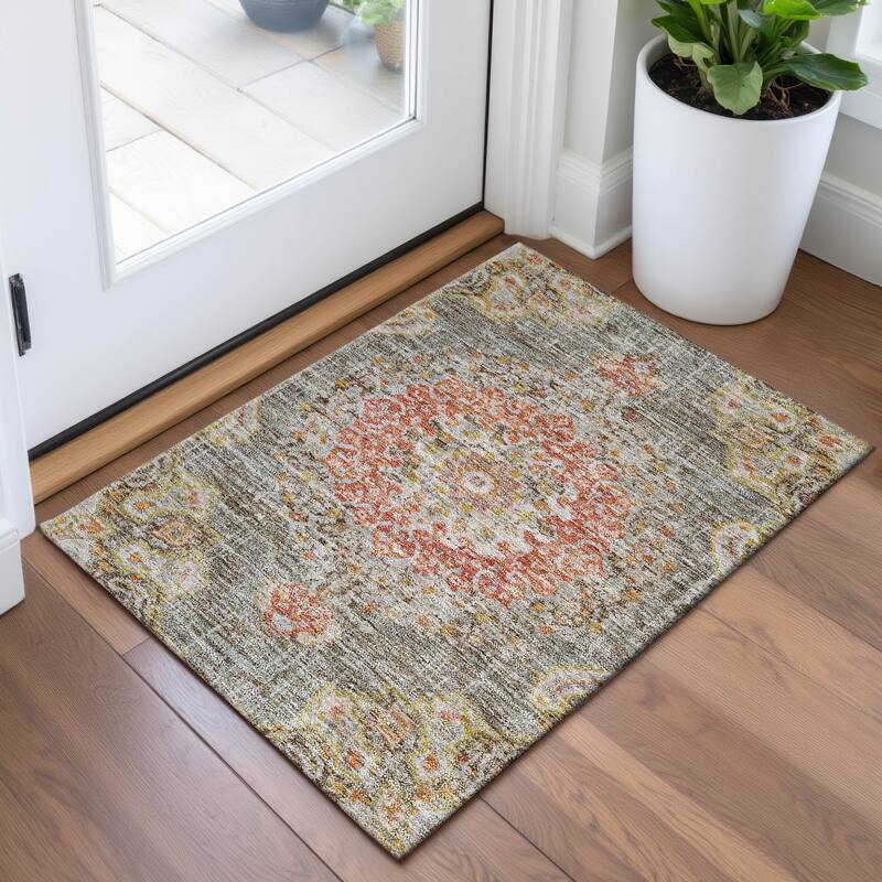 Premium Washable Super Soft Vintage Traditional Mayfield Rug - Brown - 1'8" x 2'6"