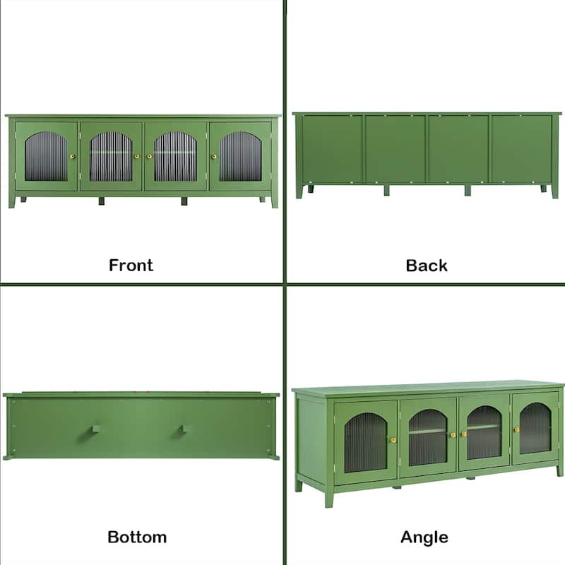 70.8"Modern Wood Large TV Stand Cabinet with 4 Doors, Glass Doors - 70.87L x 17.72W x 24.02Hinches