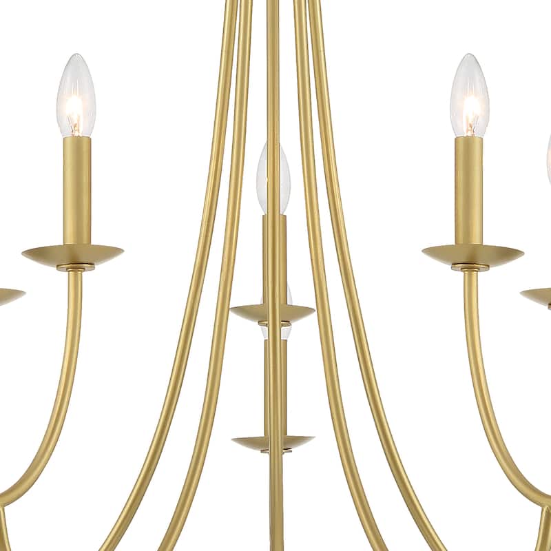Mid-century Modern 10-light Candle Gold Chandelier with Classic Arm - 35" D * 79" H