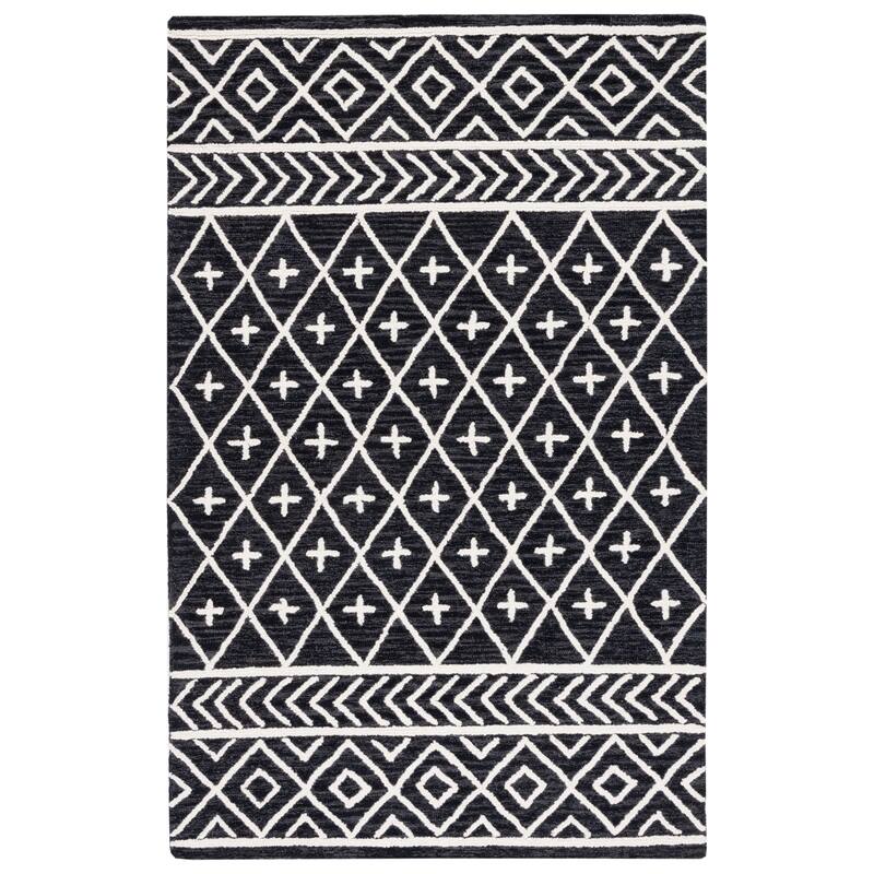 SAFAVIEH Handmade Metro Lousine Moroccan Boho Wool Rug - 6' Square - Black/Ivory
