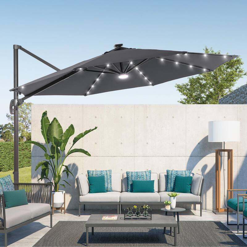 BONOSUKI 11FT LED Cantilever Patio Umbrella Angle Adjustment - Anthracite