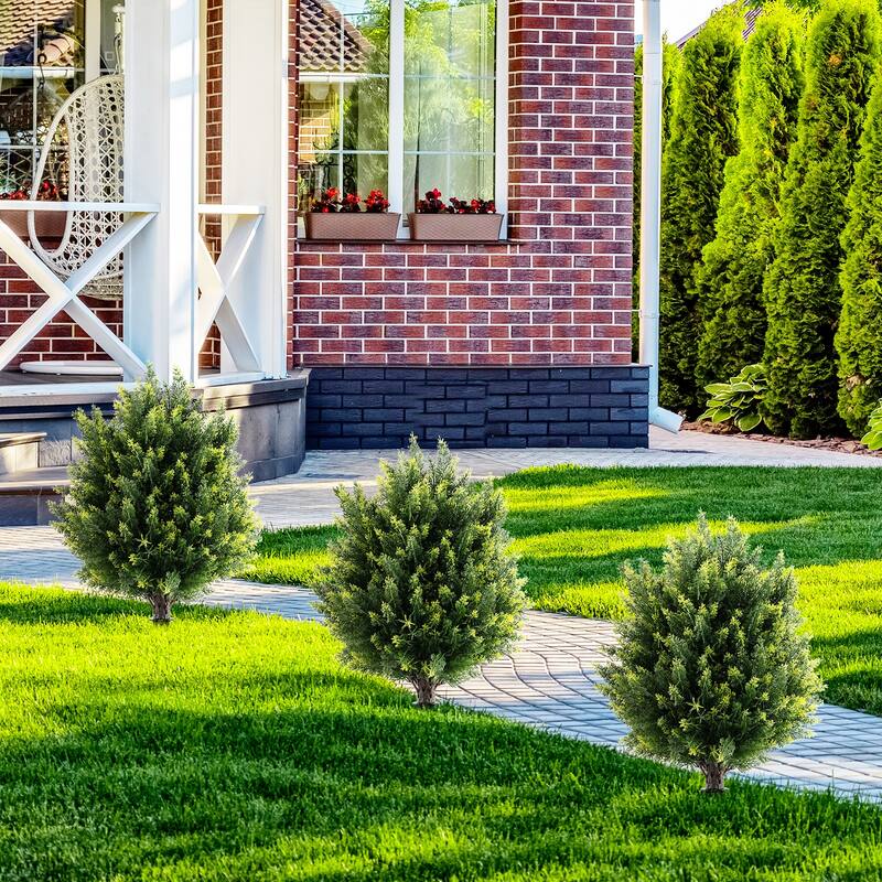 Gymax 2 Pack 24'' Artificial Cypress Topiary Ball Tree Set w/Ground