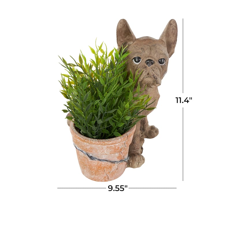 Resin Dog Textured Indoor Outdoor Planter with Antique Pot - Brown - Roche River Decor