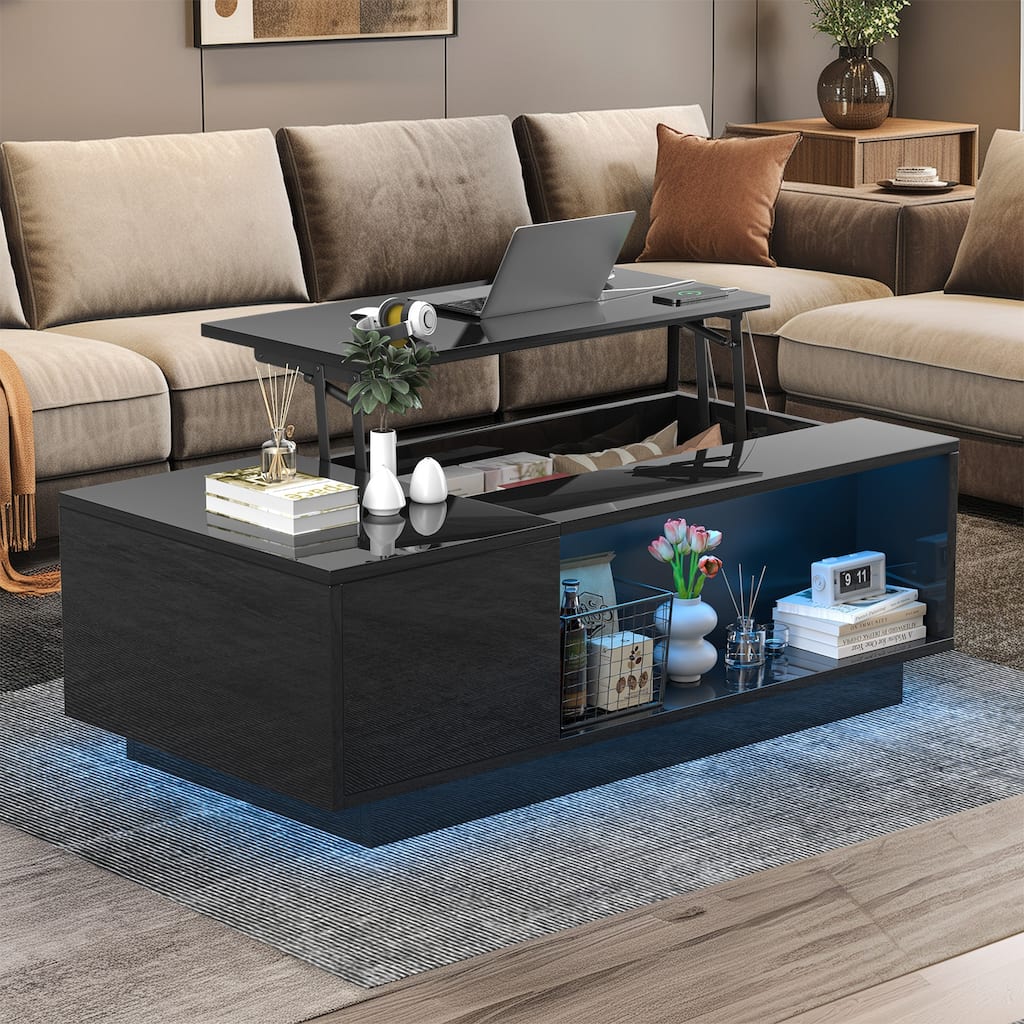 Pocassy 47" Coffee Table with Storage High Gloss Surface