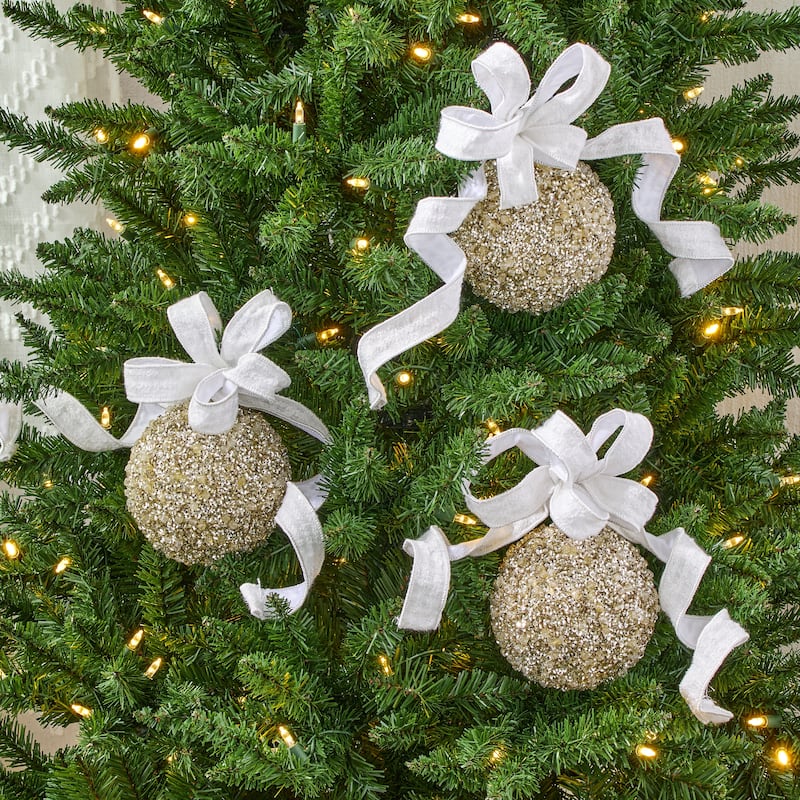5.5" Diamond Ice Bead Ball Ornament Set of 3 - Gold