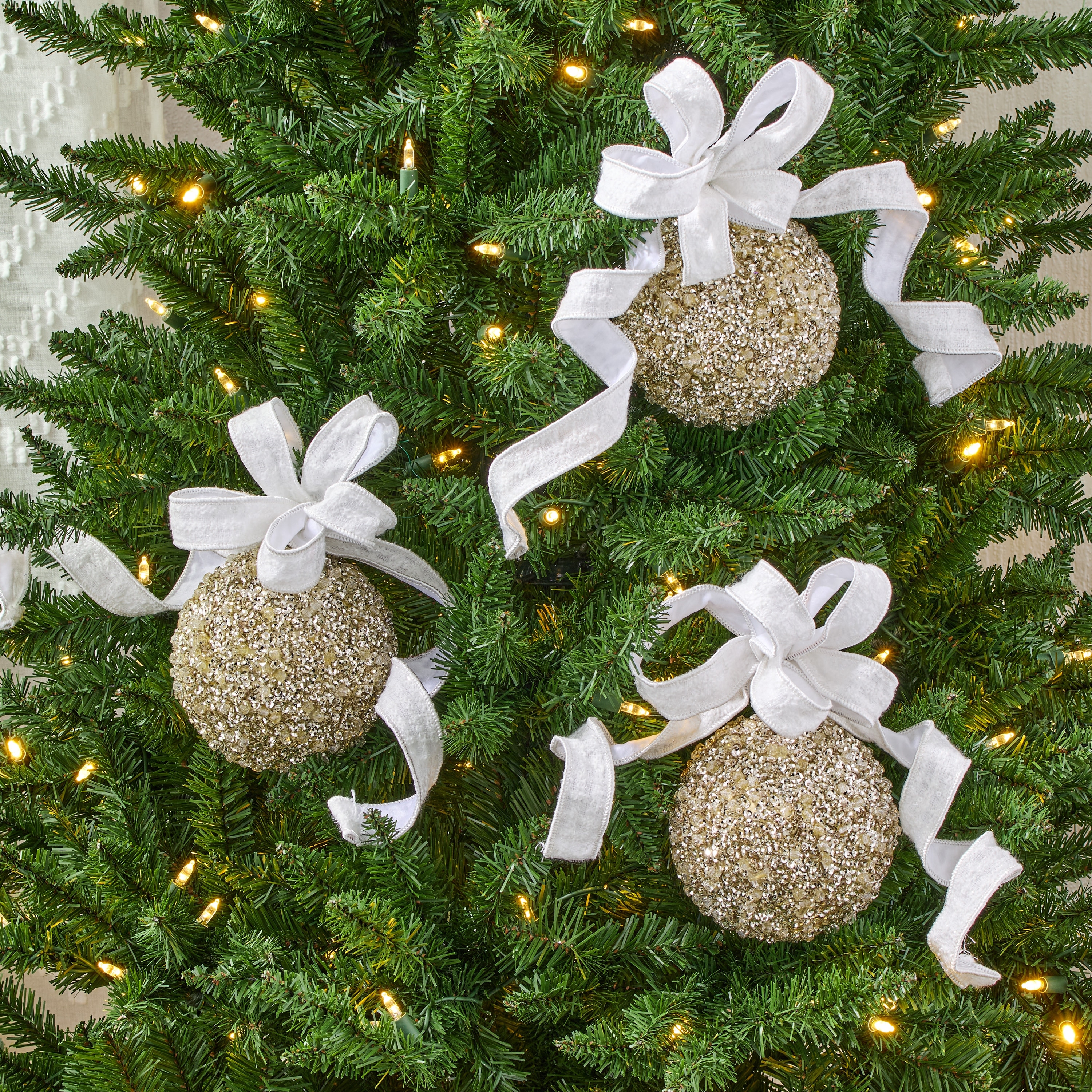5.5" Diamond Ice Bead Ball Ornament Set of 3