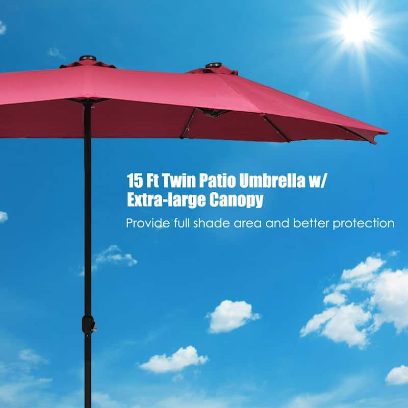 15 Ft Patio LED Crank Solar Powered 36 Lights Umbrella