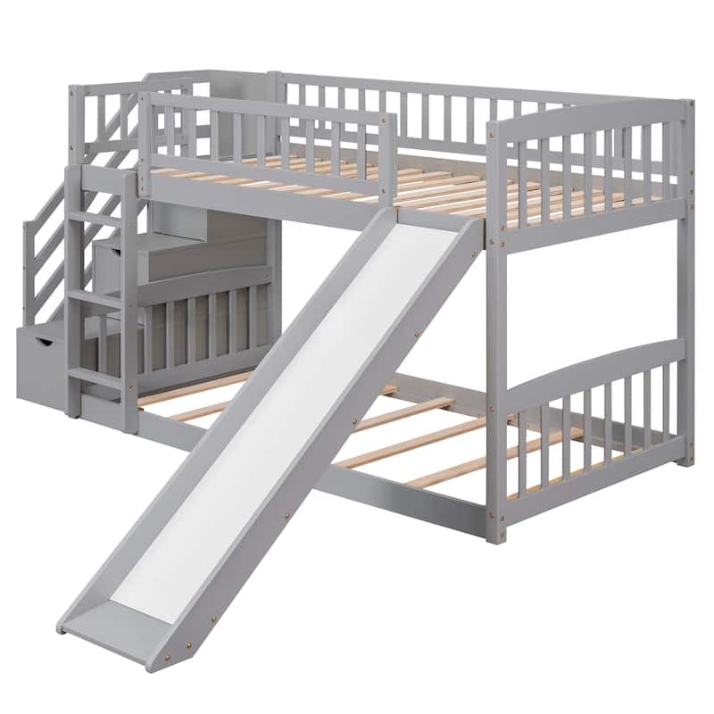 Twin over Twin Pine Bunk Bed with Slide