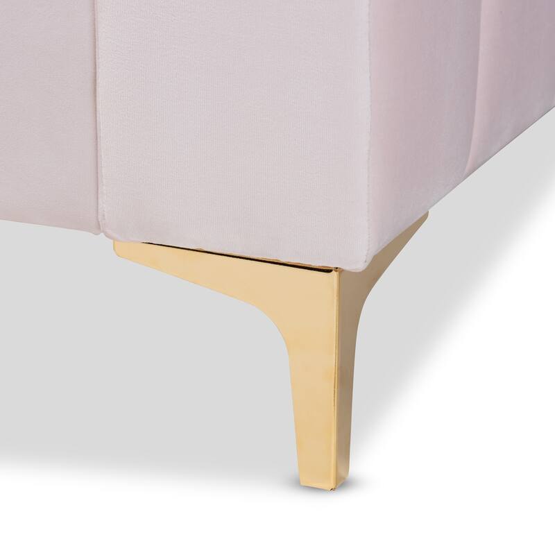 Pink Velvet Upholstered Twin Daybed with Channel Tufting and Gold Metal Legs, Luxe Contemporary Guestroom Bed