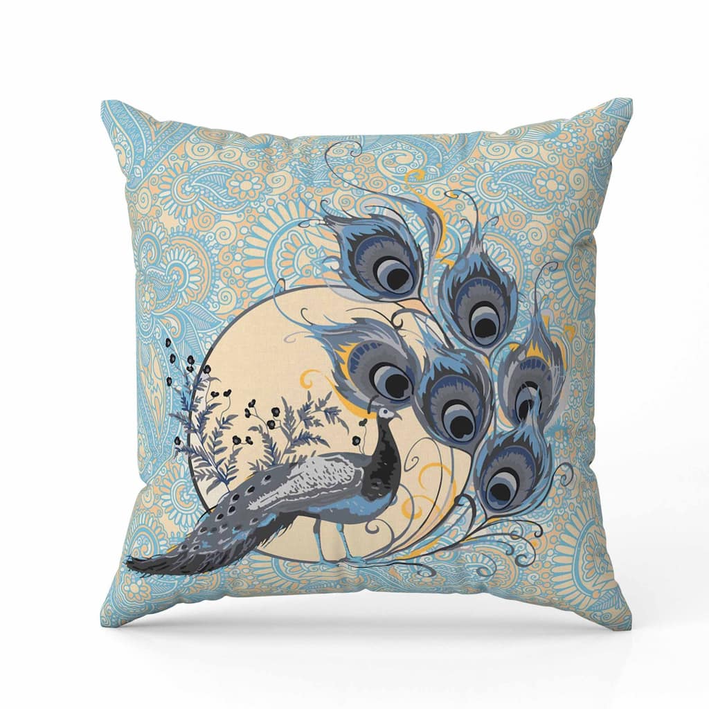 Paisley Peacock Dreams Faux Suede Reversible Throw Pillow Skyblue and Dutch