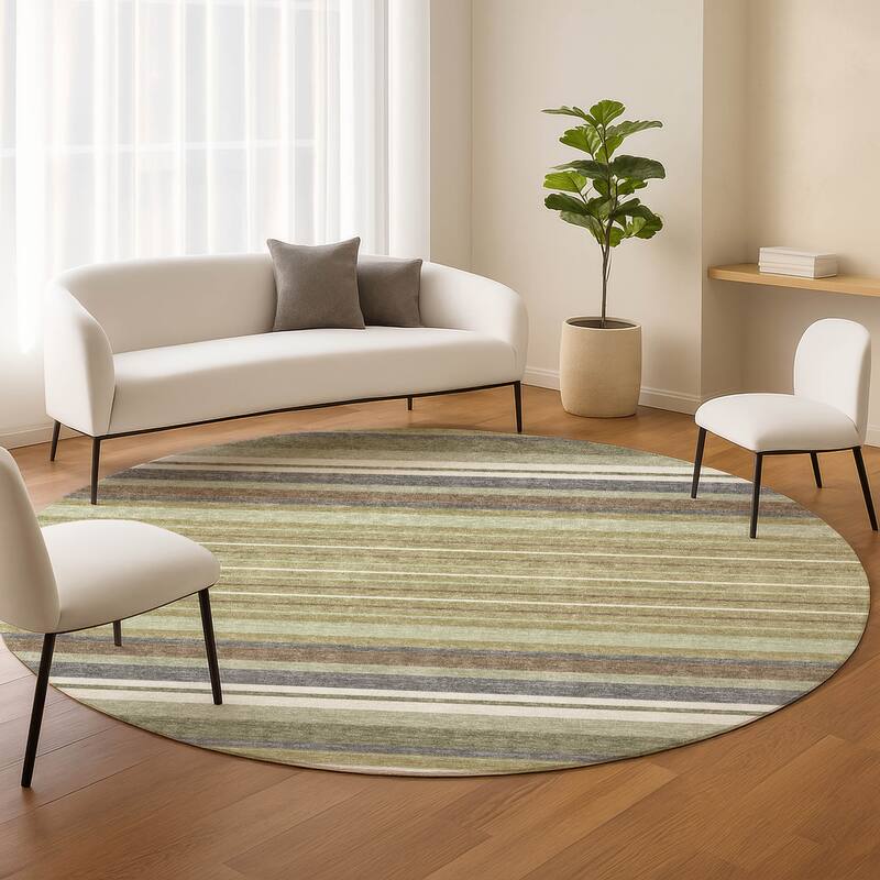 Machine Washable Indoor/ Outdoor Modern Stripes Chantille Rug