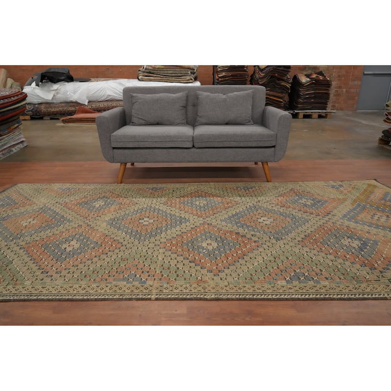 Hand Woven Oriental 100% Wool Carpet Southwestern Tribal Multi-Colored Kilim Area Rug - 11' 0'' X 5' 3''