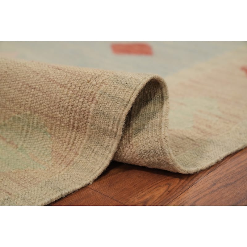 Hand Woven Oriental 100% Wool Carpet Southwestern Tribal Navy Blue & Blues Kilim Area Rug - 9' 0'' X 5' 5''