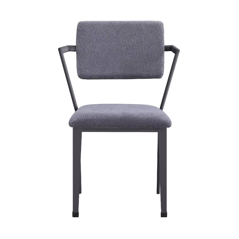 Fabric Upholstered Metal Dining Chair, Set of 2, Gray and Black