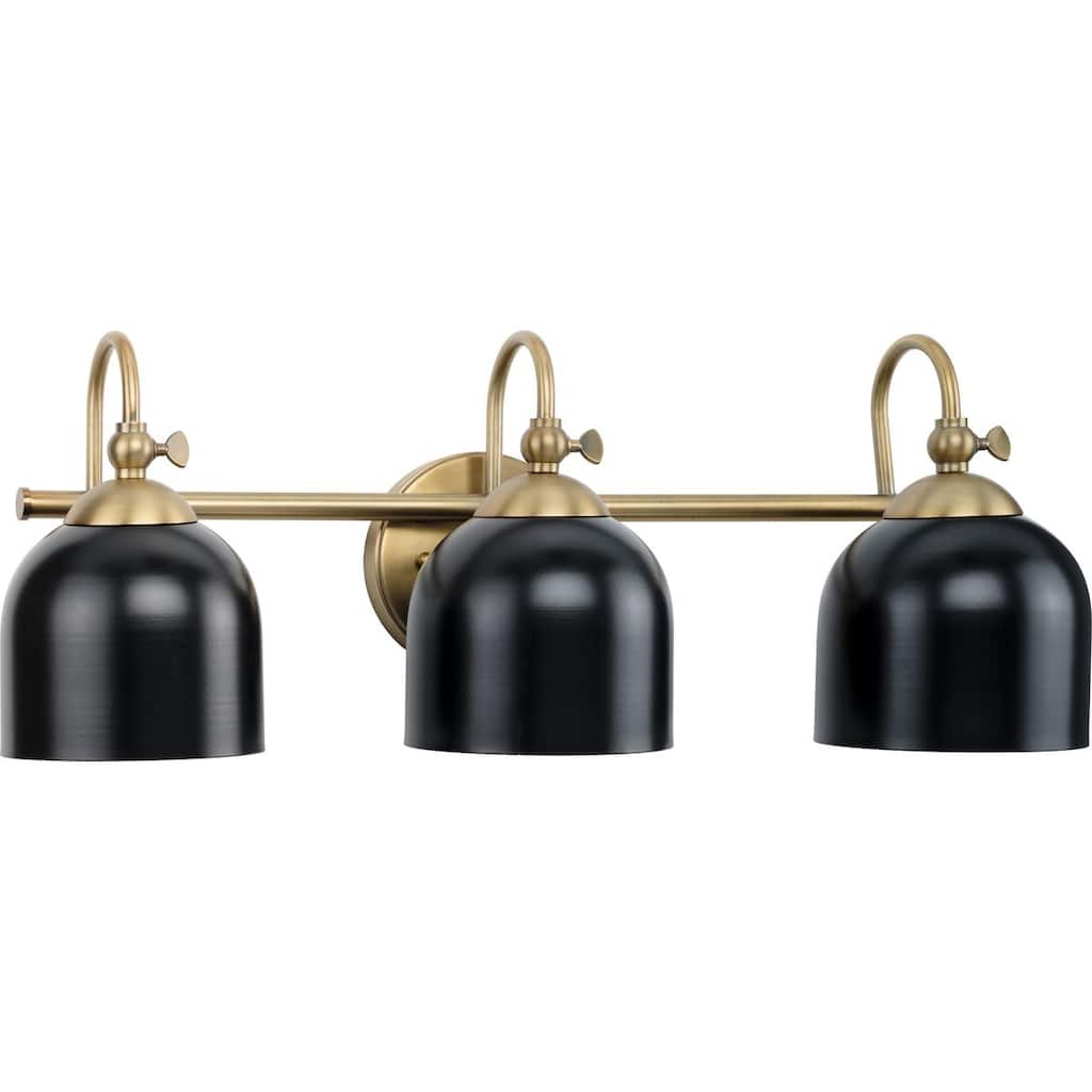Dalton Collection Three-Light Brass Metal Shade Bath Vanity Light - 24 in x 7.37 in x 9 in