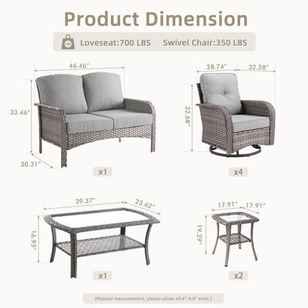 dimension image slide 6 of 10, XIZZI Outdoor Patio Furniture Wicker Sofa Swivel Chair Set