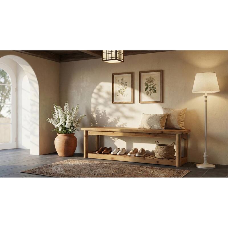 63" Entryway Bench with Storage Shoe Organizer, End of Bed Bench