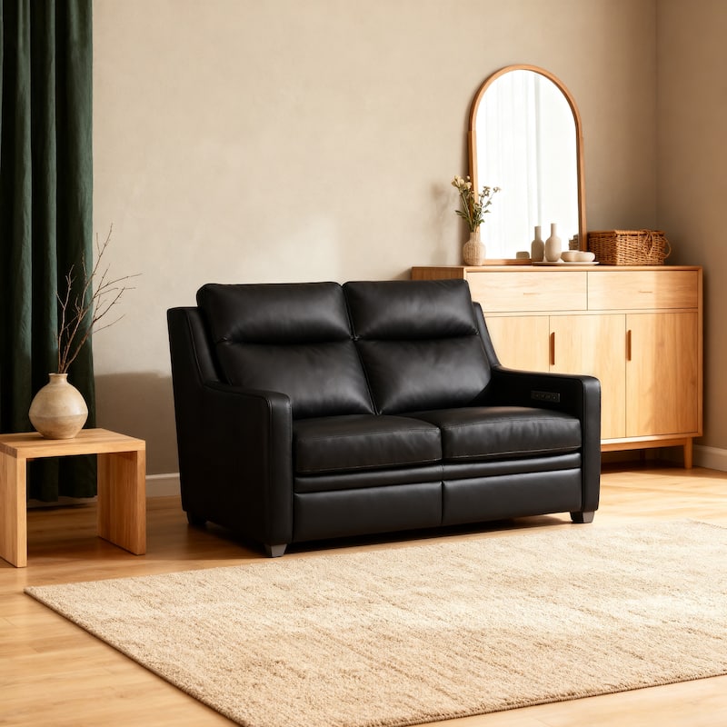 Genuine Leather 56" Triple-Motor Power Zero-Wall Reclining Loveseat with USB&USB-C Port - Charcoal