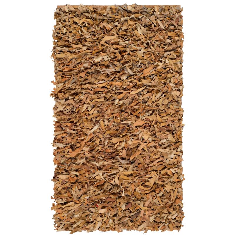 SAFAVIEH Handmade Leather Shag Carlijn Modern Decorative Rug - 2'3" x 4' - Light Gold