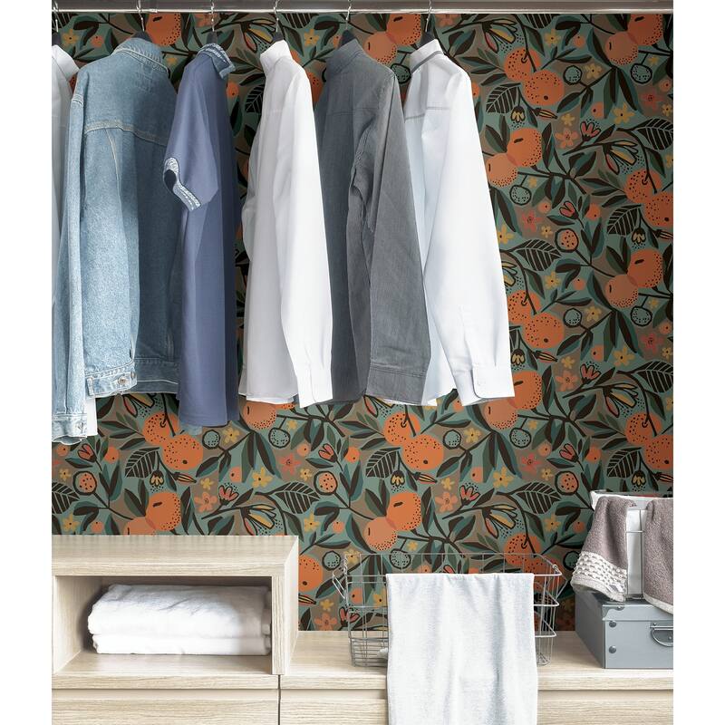 Pip & Lo Teal Clementine Garden Peel & Stick Wallpaper