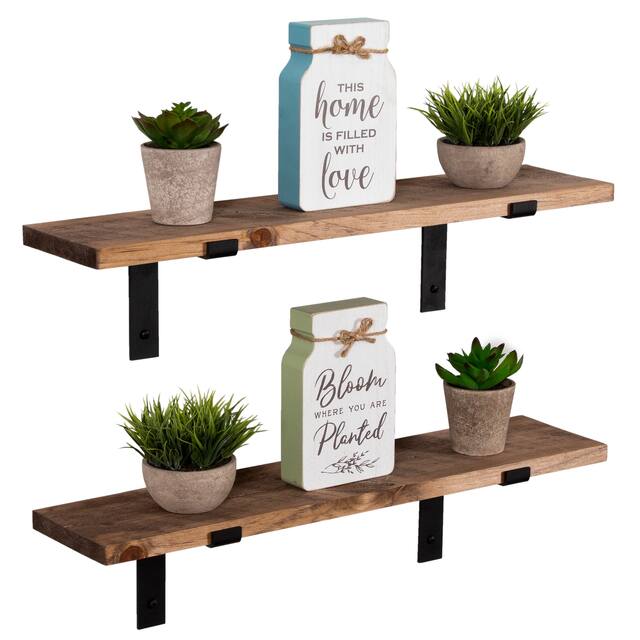 Handmade Rustic Wood Floating Shelves with L Brackets (Set of 2) - 15" x 5.5" - Special Walnut