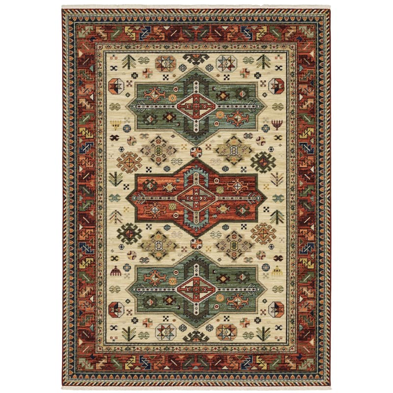 Style Haven Leander Tribal Medallion Red/ Multi Fringed Wool Blend Rug- - 3' 3" x 5' - Runner/Rectangle