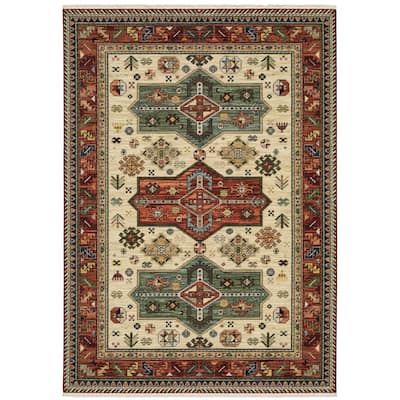 Style Haven Leander Tribal Medallion Red/ Multi Fringed Wool Blend Rug-